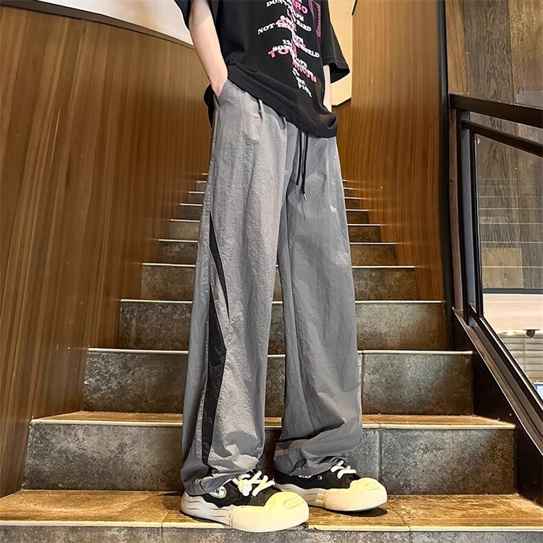K366-P32美式条纹速干伞兵裤男夏季薄款撞色拼接阔腿裤,男装休闲裤,电商B323A