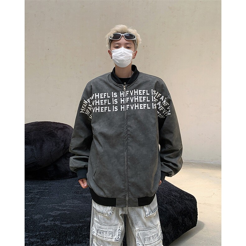 美式高街立领夹克外套男女秋冬季节潮牌字母印花拉链上JK0839-P75,男装夹克,星座308B-2