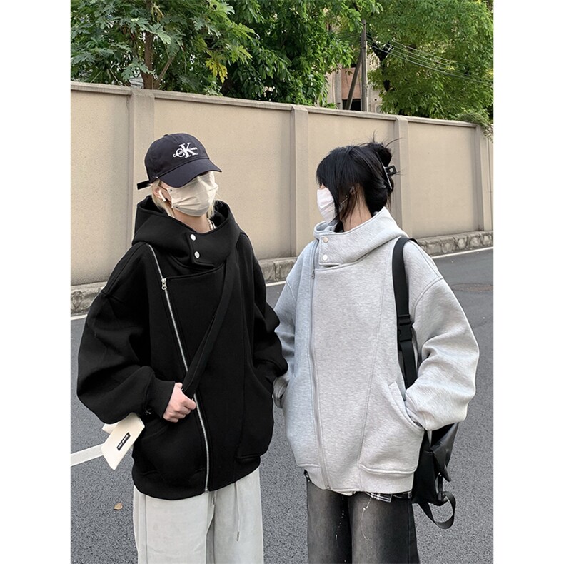 抖音得物品质26春装美式重磅结构斜拉链高领连帽卫衣开衫外套W61,女装短外套,电商A486