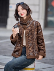 现货！2025冬季新款气质时尚时髦亮眼豹纹皮毛一体外套，女装羊羔毛/颗粒绒，魅影