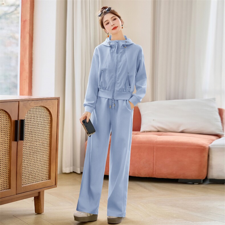 慵懒风休闲运动服女2025春装韩系氛围感穿搭卫衣阔腿裤,女装运动套装,初闻兮