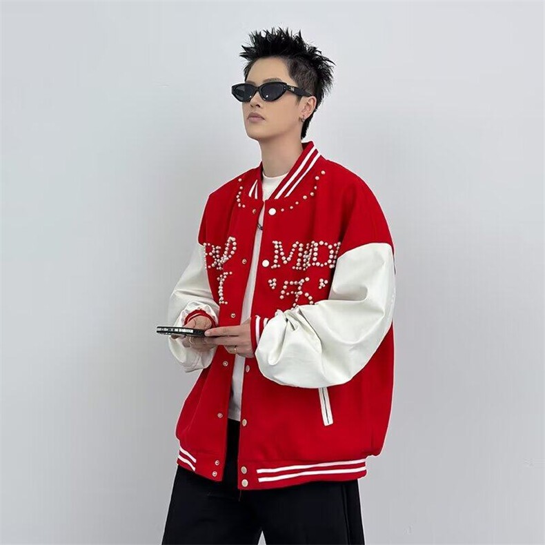 春季美式拼接撞色钉珠棒球服男宽松百搭休闲夹克外套J656-P80,男装夹克,星座1109-3