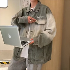 JK8898-P57美式渐变牛仔外套男春秋季高街潮牌复古宽松潮流，男装工装外套，电商B323A