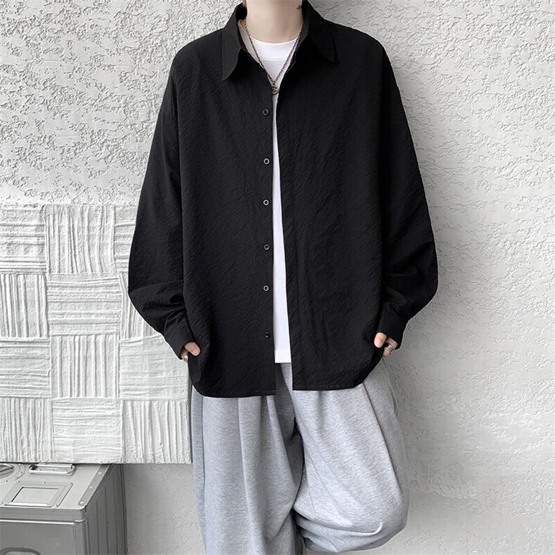 8XL-M泡泡纱盐缩肌理长袖衬衫男夏季冰丝外套防晒衬衣CS29007P40,男装衬衫,电商B312