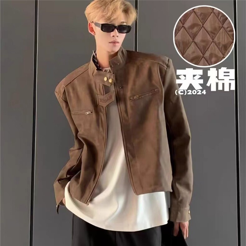 MA690-P90夹棉美式复古街头机车皮衣夹克短款潮牌夹棉服外套网图图片