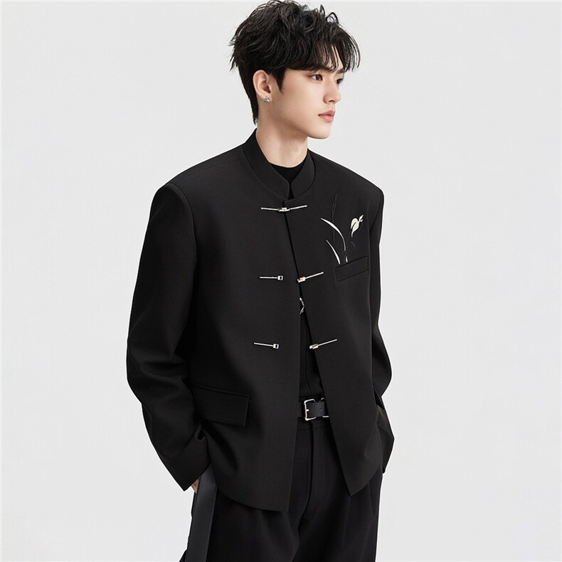 1506/QW370/P61新中式西装垫肩西服小众高级立领中山装高级感,男装西服套装,星座1506