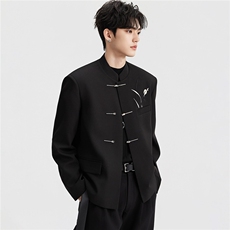 1506/QW370/P61新中式西装垫肩西服小众高级立领中山装高级感，男装西服套装，星座1506