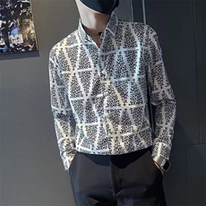 花衬衫男五分袖春秋季痞帅发型师男装斑马纹印花衬衣CS109，男装衬衫，星座1116A-2（原606A-1）