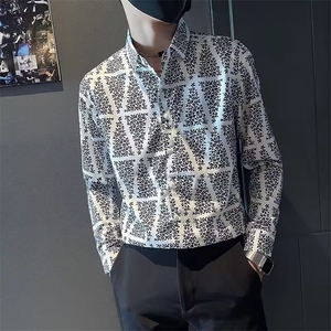 花衬衫男五分袖春秋季痞帅发型师男装斑马纹印花衬衣 CS109图片