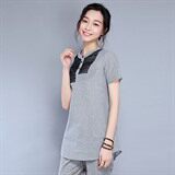 文艺短袖修身气质时尚简约拼色潮流竖条纹圆领T恤，女装T恤，丽影随形