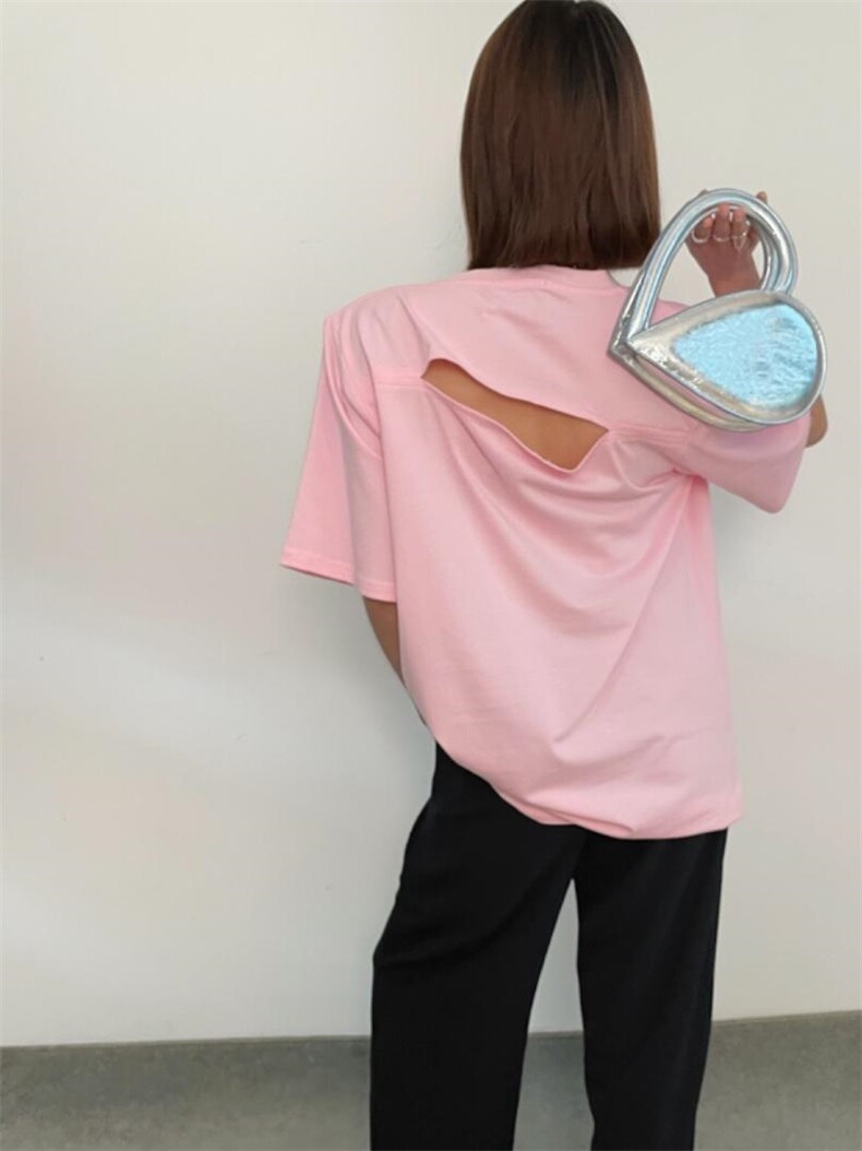 后背破洞垫肩T恤，女装T恤，YSQ Boomboom