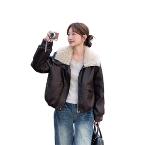 冬季新款 美式复古皮毛一体外套女加厚加绒夹克A809P210K318图片