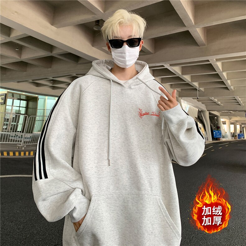 高品质！全棉重磅400克潮牌宽松三条杠连帽卫衣RH1410JR特p68,男装卫衣,星座610B-1