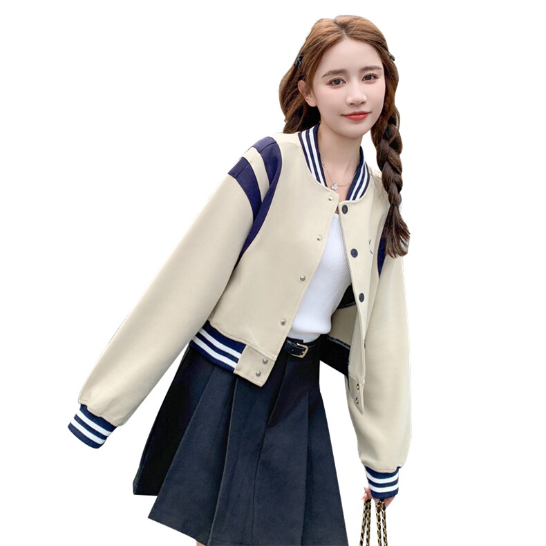 现货2026春秋装新款针织面料撞色拼接棒球服女182-8512P120K178,女装短外套,帛香坊