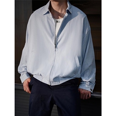 C188-尺码S-2XL-特P43--欧若风松弛极简轻薄蓝白条纹衬衫外套，男装衬衫，星座1811B