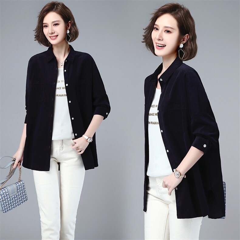 长期大货现货，女子2021新款灯芯绒细条衬衫女，女装衬衫，涵誉