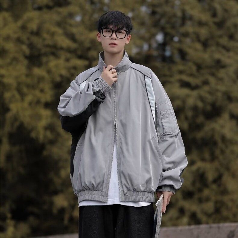 美式复古飞行员夹克男宽松潮牌工装情侣棒球服外套春秋季,男装夹克,星座716-2