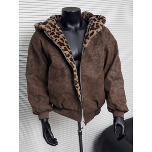 AA1748 P100美拉德双面穿pu皮飞行夹克男美式机车服连帽外套图片