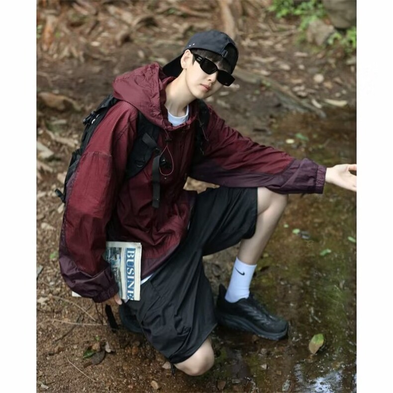 轻薄透气连帽防晒衣男夏季美式复古潮牌设计感小众撞色防晒服外套,男装夹克,星座716-4