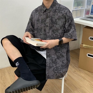 ins沙滩衬衣上衣花衬衫五分袖夏季街头男衬衣宽松 现货 T239-P30图片