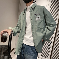 社会风秋纯色宽松卡通贴标刺绣衬衫潮男B297-7702-P73控108，男装衬衫，电商B297