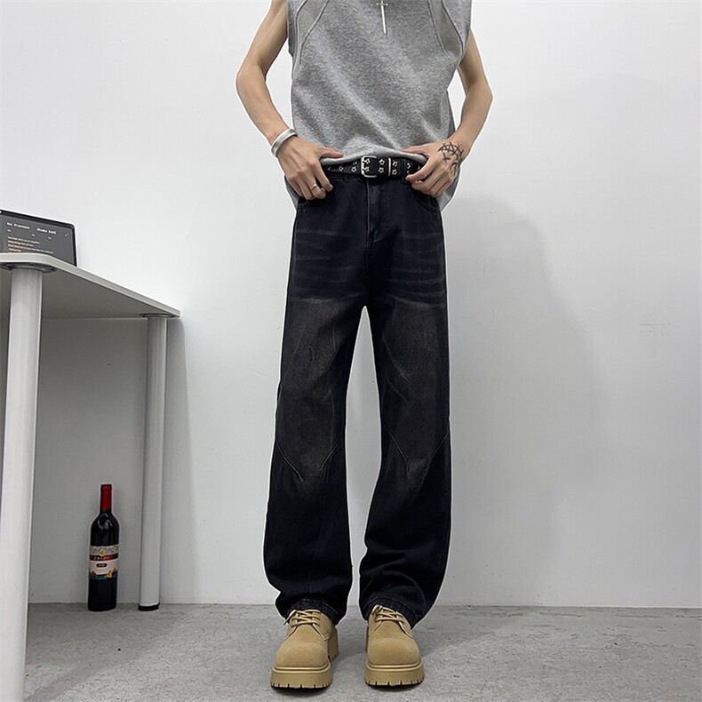 美式复古弯刀牛仔裤新款宽松垂感长裤男士潮牌直筒休闲裤HG83P42,男装牛仔裤,星座1013-1