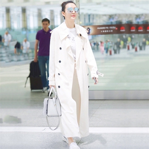 白色风衣女中长款2025春新款王鸥明星同款欧美时尚双排扣显瘦外套,王琦服装搭配图片
