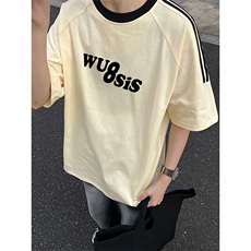 可48小时发货支持抖音得物来样二开重磅美式高街纯棉织带短袖T恤，男装T恤，电商A486-1