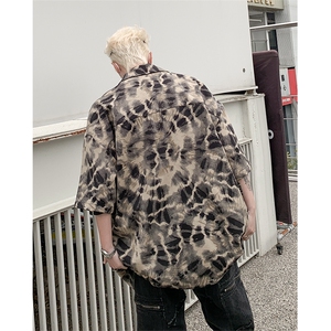 CS6002-特35控58 抖音品 夏季美式高街豹纹冰丝短袖男潮流花衬衫图片