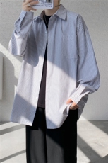 春夏条纹衬衫男长袖薄款痞帅高级感宽松慵懒风大码衬衣CS29003P45，男装衬衫，电商B312