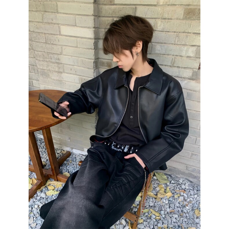 J9817-P67新款简约通勤cleanfitPU皮短款夹克外套，男装夹克，星座617A-2