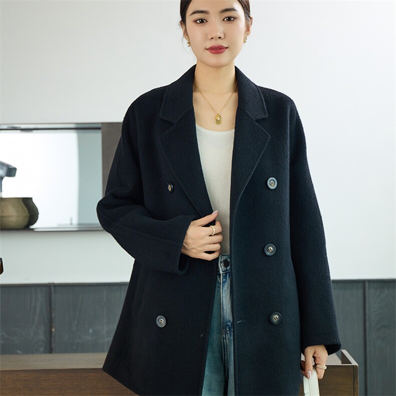 时尚百搭女士双面呢大衣羊毛显瘦修身气质优雅，女装双面呢大衣，岳达羊绒