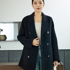 时尚百搭女士双面呢大衣羊毛显瘦修身气质优雅，女装双面呢大衣，岳达羊绒
