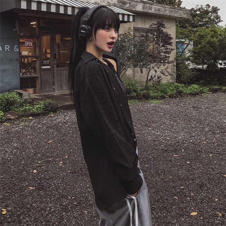 美式格子衬衫男女夏季宽松情侣衬衣设计感防嗮外套926P50,男装衬衫,星座710