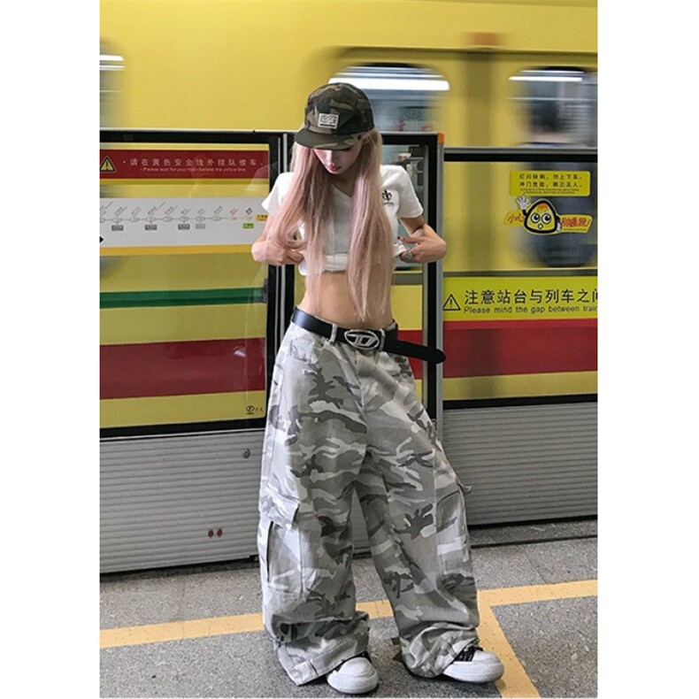 复古沙漠迷彩阔腿工装裤女宽松百搭街头潮牌直筒休闲裤KX1574,男装工装外套,星座1116A（原606A-3）