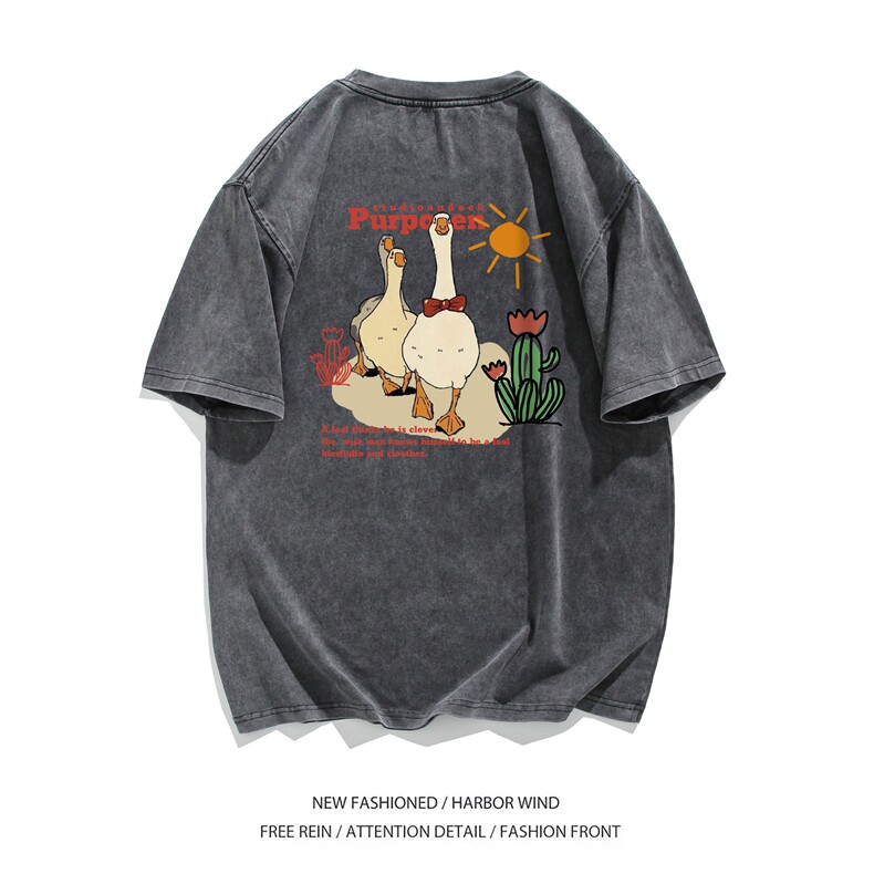 白底图美式重磅夏季卡通可爱印花短袖T恤男宽松休闲上衣283,男装T恤,电商C306-1