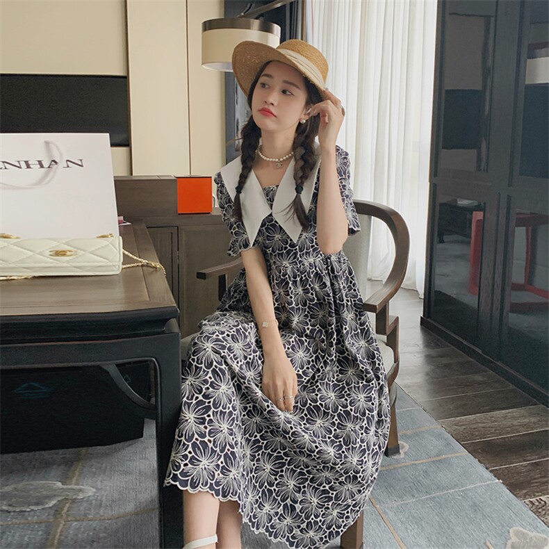 新品[重工]镂空刺绣复古V领连衣裙2C075-133-P135控188,女装连衣裙,菡迪欧娜