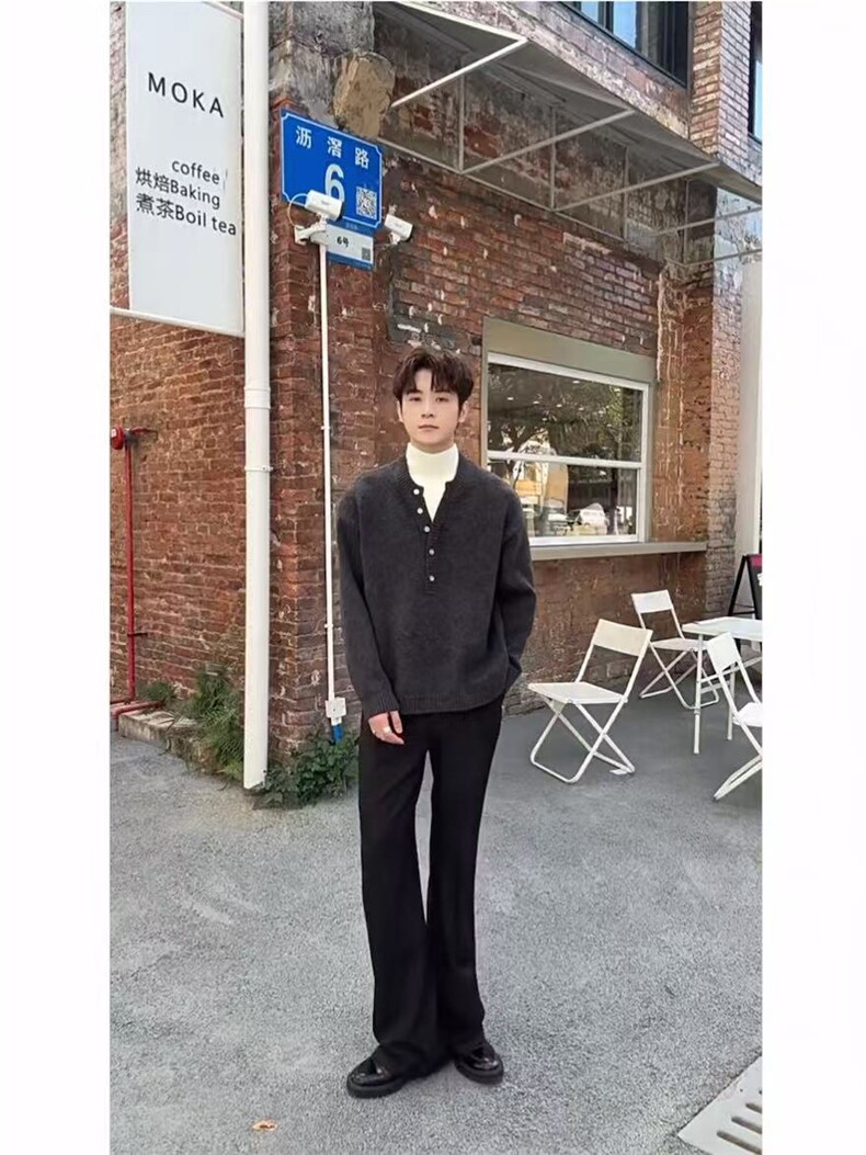 预售款~已下单冬季男装设计感深V假两件高领保暖毛衣MY2570批68,男装针织衫/毛衣,星座1411A-6