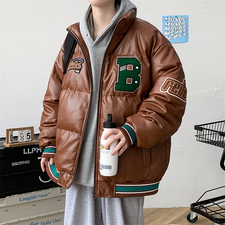 冬季毛巾绣PU皮棉衣立领外套加绒加厚棉服男士8115-P140控价188,男装棉衣,电商A441-1