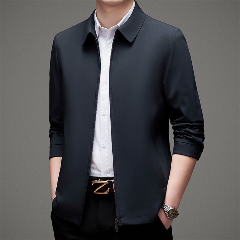 男装翻领夹克男2024年秋冬季新款纯色中年爸爸干部装外套便服上衣,男装夹克,钱塘6003（原4033）