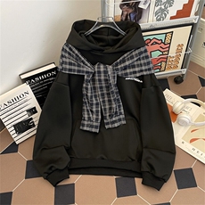 复古潮牌格子披肩设计感连帽卫衣男春季宽松情侣上衣W0149-P60，男装卫衣，星座308B-1