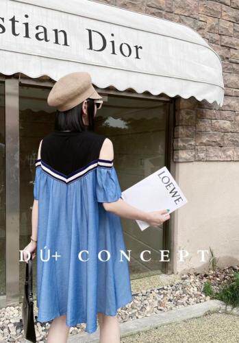 欧货超爆天丝露肩牛仔连衣裙，女装连衣裙，雪儿伊秀