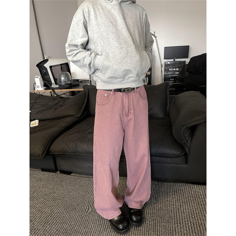 粉红色美式水洗做旧宽松直筒牛仔裤809B-190-P55控78,男装牛仔裤,星座809B（原星座805）