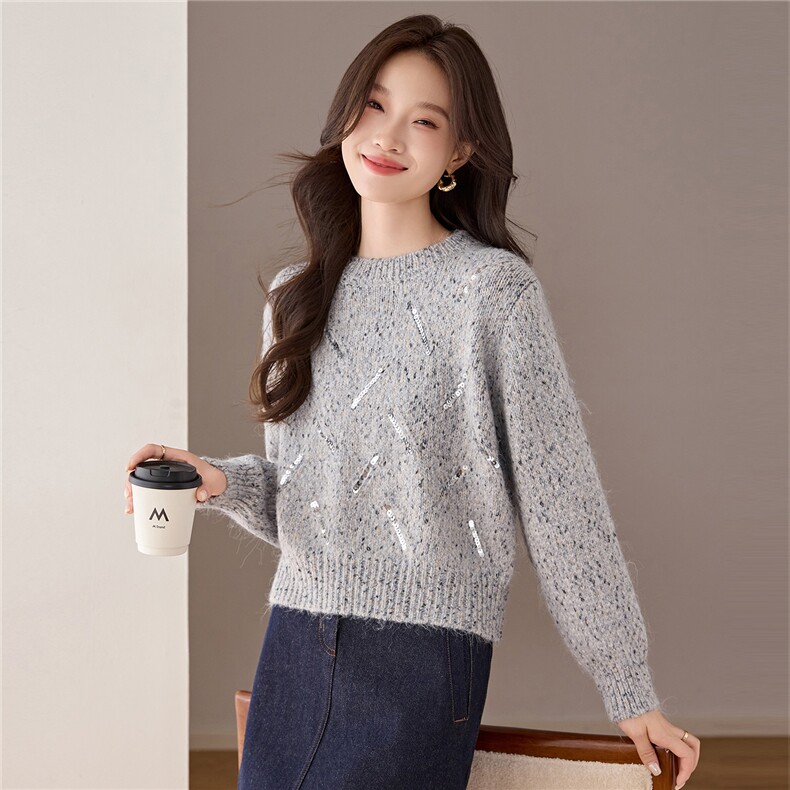 2025慵懒风针织衫女冬季新款钉珠设计感小众松弛感上衣新款高级，女装羊毛衫，艾米