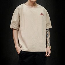 2021夏季新款日系风棉麻t恤男短袖五分袖夏季QT-6025T202-P25，男装T恤，星座311A