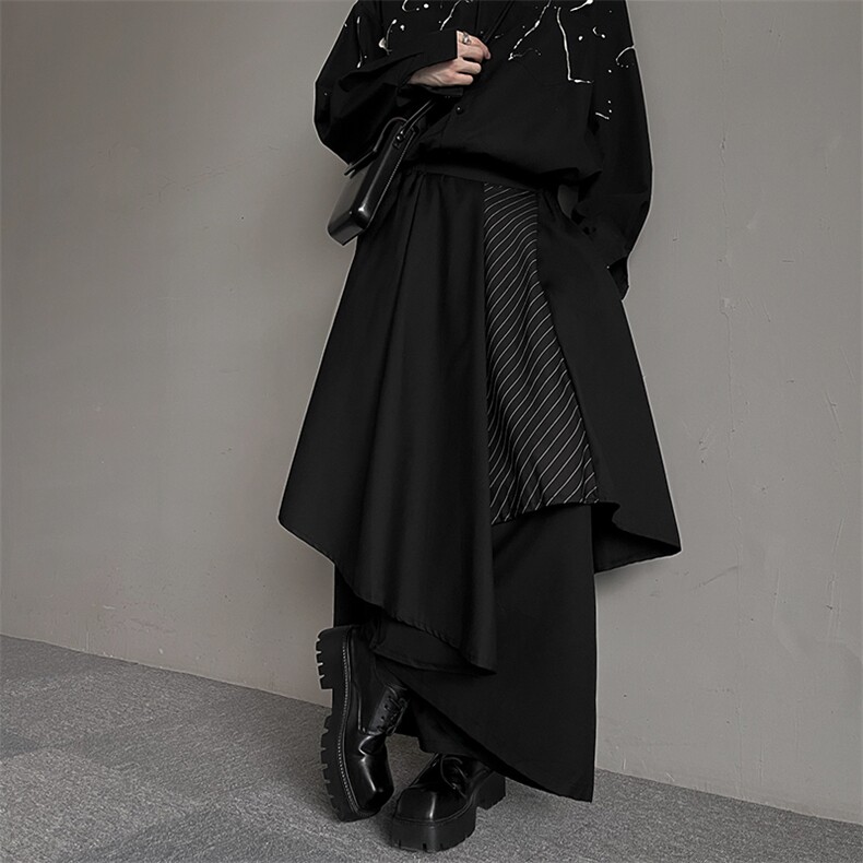 秋季暗黑山本耀司拼接九分裤裙裤男女无性别西裤加肥加大码阔腿裤，男装西裤，星座909