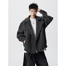 无影墙双层领斜拉链设计大码M-5XL呢料夹克男NL78098P108控168，男装夹克，星座227-7