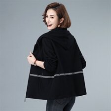 2021春秋装新品连帽纯棉女士外套40-49周岁纯色全棉上衣自主图，女装短外套，伊满意