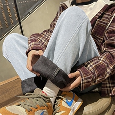 休闲百搭牛仔裤垂顺加绒美式高街潮流K821加绒特批45，男装休闲裤，星座718-1