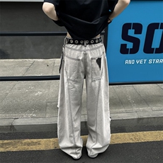 美式高街斜切破洞牛仔裤男薄款宽松阔腿弯刀裤痞帅潮牌直筒裤子，男装牛仔裤，星座410-6（原星座1304-1）